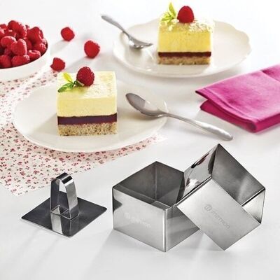 Set of 2 square stainless steel cookie cutters with pusher Mathon