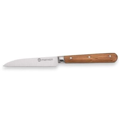 Cuchillo mondador Mathon de madera de olivo hoja acero inoxidable 8 cm