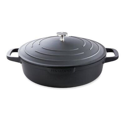 Lightweight low round casserole dish in cast aluminum 28 cm 4.1 L color black Mathon