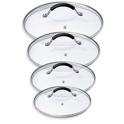 Set of 4 Rapid Cook glass lids 14 to 20 cm Mathon