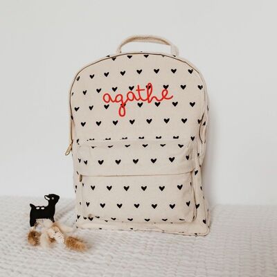 Backpack SMALL HEARTS first name in red