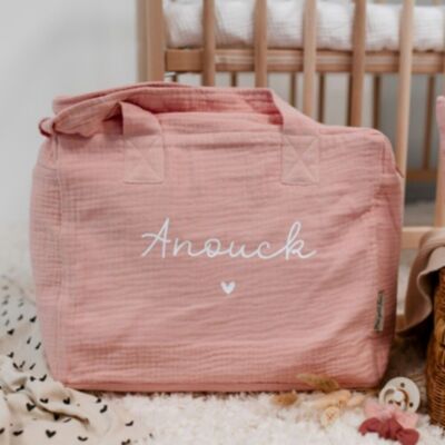 Tendresse weekend bag in soft pink cotton gauze