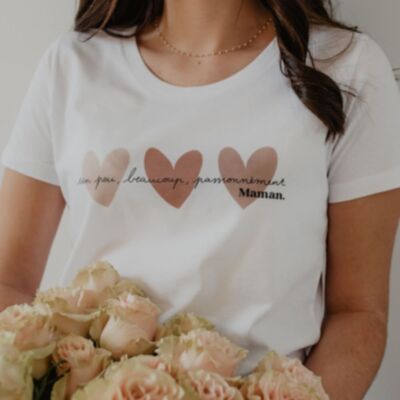 Beigefarbenes Damen-T-Shirt mit Herzen