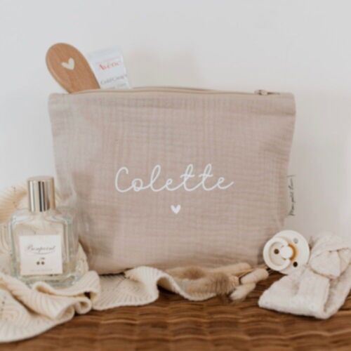 Trousse Tendresse en gaze de coton beige