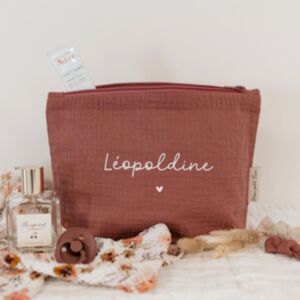 Trousse Tendresse en gaze de coton rose brique