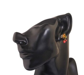 Boucle d'oreille plaquée or zircon fleur émail avec pendentif cerise 3