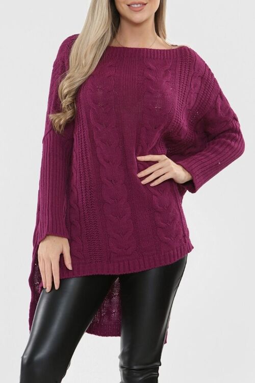 High Low Oversized Longline Knitted Jumper - Purple