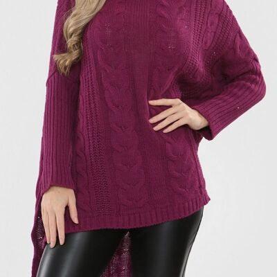 High Low Oversized Longline Knitted Jumper - Purple