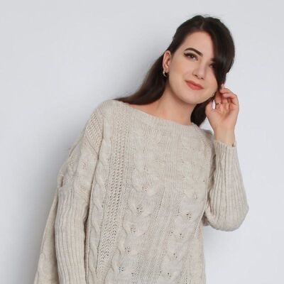 High Low Oversized Longline Knitted Jumper - Cream