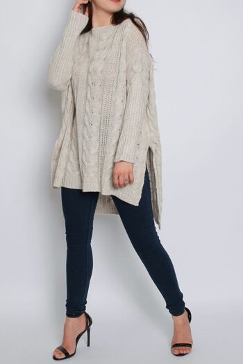 Pull Long Oversize En Tricot High Low - Crème 4