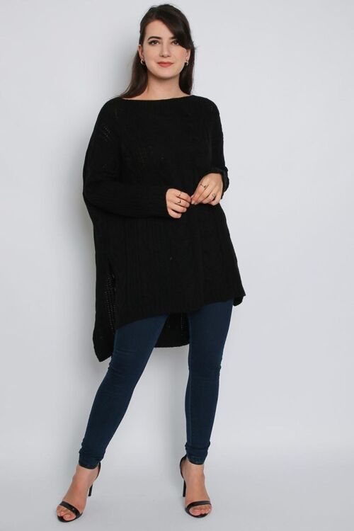 High Low Oversized Longline Knitted Jumper - Black