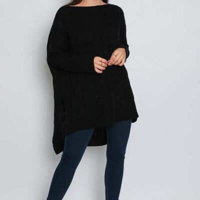 High Low Oversized Longline Knitted Jumper - Black