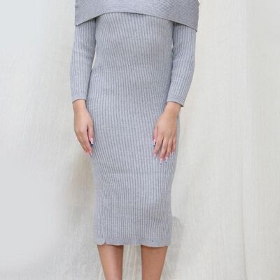 Bardot Ribbed Knit Midi Dress - Grey