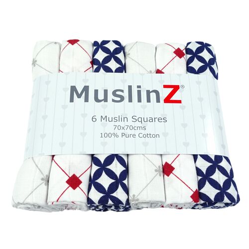 MuslinZ 6pk 100% Cotton Muslin Squares Moroccan Style Tile Print Mix