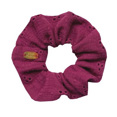 Plum embroidered double gauze scrunchie