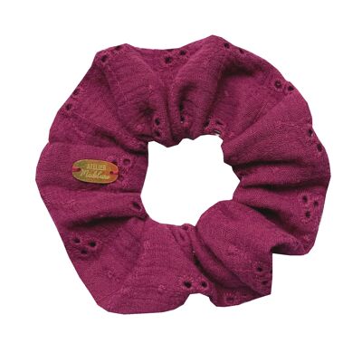 Scrunchie de gasa doble con bordado ciruela