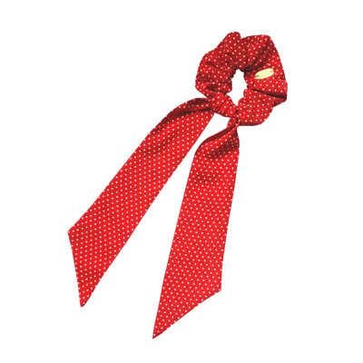 Red scarf scrunchie with polka dot print