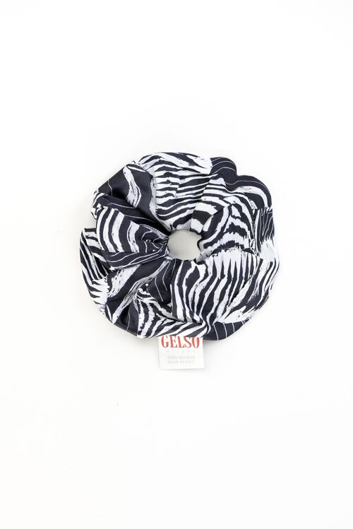 100% Silk Scrunchies “Black Zebra” Print