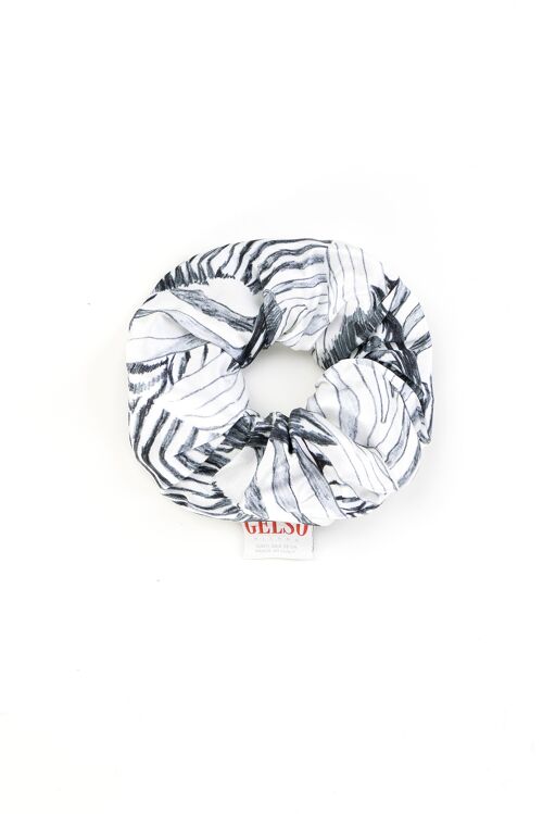 100% Silk Scrunchies “White Zebra” Print