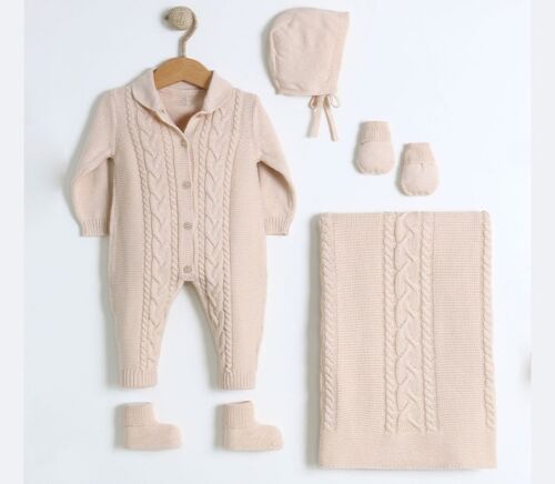 100% Cotton 0-3M Newborn Braided Style Baby  Knitwear Set