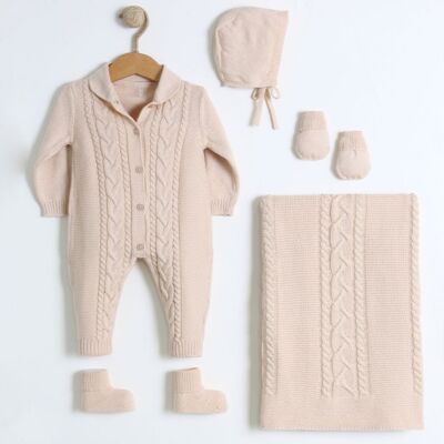 100% algodón 0-3M recién nacido estilo trenzado conjunto de prendas de punto para bebé