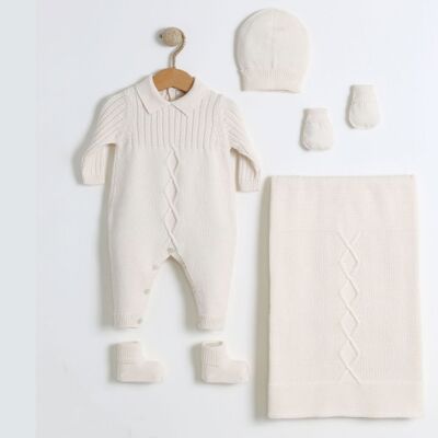 100% algodón orgánico 0-3M Conjunto de prendas de punto para bebé estilo recién nacido