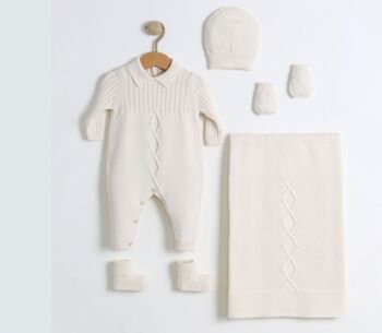 100% coton biologique 0-3M Ensemble de tricots pour bébé de style nouveau-né 1