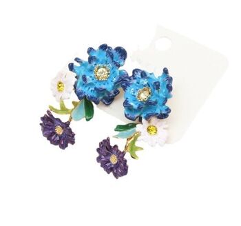 Vivace orecchini a bottone smaltati fatti a mano con bouquet di fiordaliso blu Klein 4