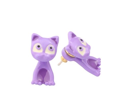 New purple hand-painted enamel cute cat earrings with 925 silver needles