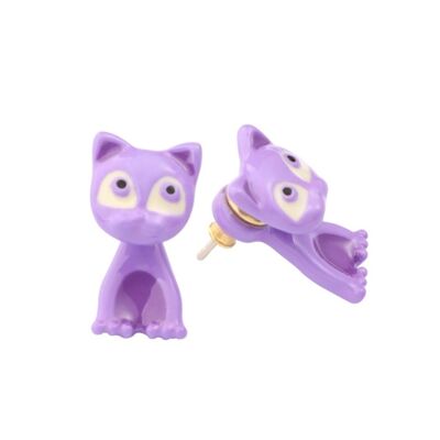 Nouvelles boucles d'oreilles chat mignon en émail violet peint à la main avec des aiguilles en argent 925
