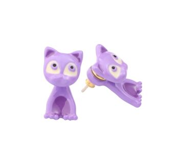 Nouvelles boucles d'oreilles chat mignon en émail violet peint à la main avec des aiguilles en argent 925 1