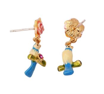 Boucles d'oreilles en plaqué or et émail peint à la main Mésange bleue 4