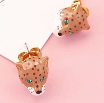 Boucles d'oreilles léopard artisanales en émail avec clou S925 3