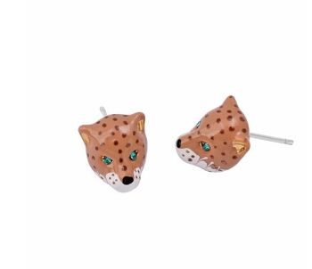Boucles d'oreilles léopard artisanales en émail avec clou S925 4