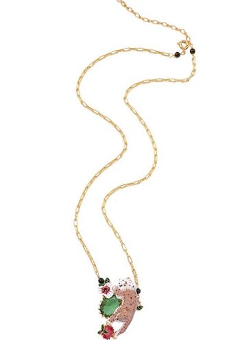 Collana con clavicola leopardata smaltata artigianale con gemma fiore placcata in oro 3