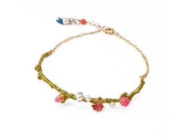 Bracelet oiseau tige de fleur unique en émail peint à la main avec diamant et perle incrustés 1