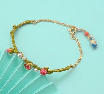Bracelet oiseau tige de fleur unique en émail peint à la main avec diamant et perle incrustés 6