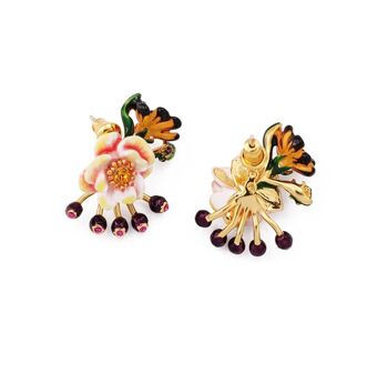 Boucles d'oreilles fleur en émail plaqué or faites à la main avec clou S925 1