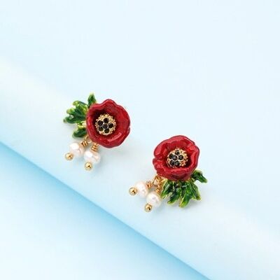 Boucles d'oreilles en perles de fleurs artisanales en émail aiguille en argent 925
