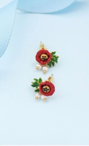 Boucles d'oreilles en perles de fleurs artisanales en émail aiguille en argent 925 2