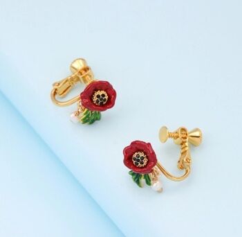 Boucles d'oreilles en perles de fleurs artisanales en émail aiguille en argent 925 3