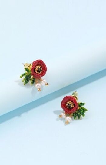 Boucles d'oreilles en perles de fleurs artisanales en émail aiguille en argent 925 6