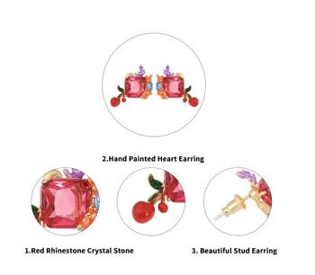 Boucle d'oreille coeur émail peinte à la main avec sone cristal strass rouge 4