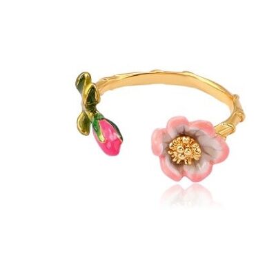 Offener Ring mit Blumen-Emaille-Glasur und Rose von Monet