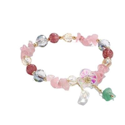 Strawberry  irregular crystal bracelet with flower