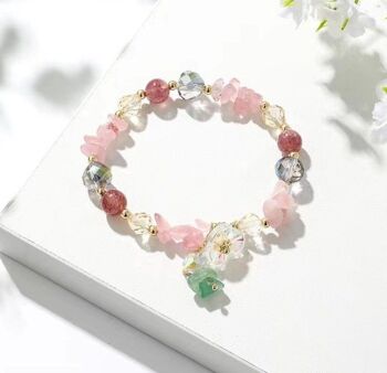 Bracelet cristal irrégulier fraise avec fleur 3