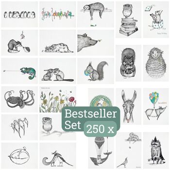 Cartes postales 250x set - carte de voeux durable - papier bambou - All Stars - best-seller - 25 variétés 1