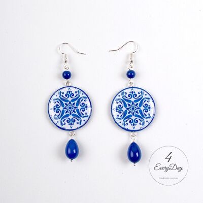 Pendientes : mayólica azul y blanca