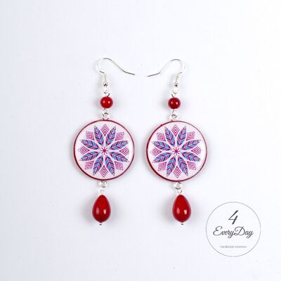 Earrings : majolica red feathers