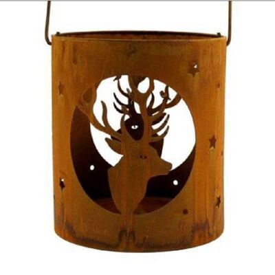 Deer metal pot with rust handle 18 x 18 x 20 cm - Mounting decoration, ski vacation, mountain chalet